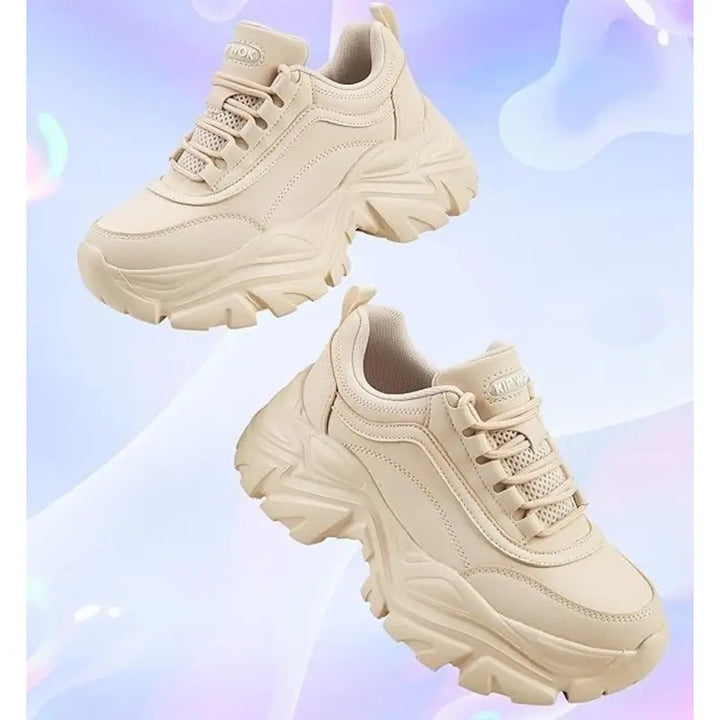 Chunky Sneakers for Women Fashion Platform White Leather Casual Dad Shoes Comfortable Wedge Walking Sport Sneakers Trainer Sports Shoes