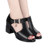 Mother Shoes Thick Heel Buckle Sandals Women