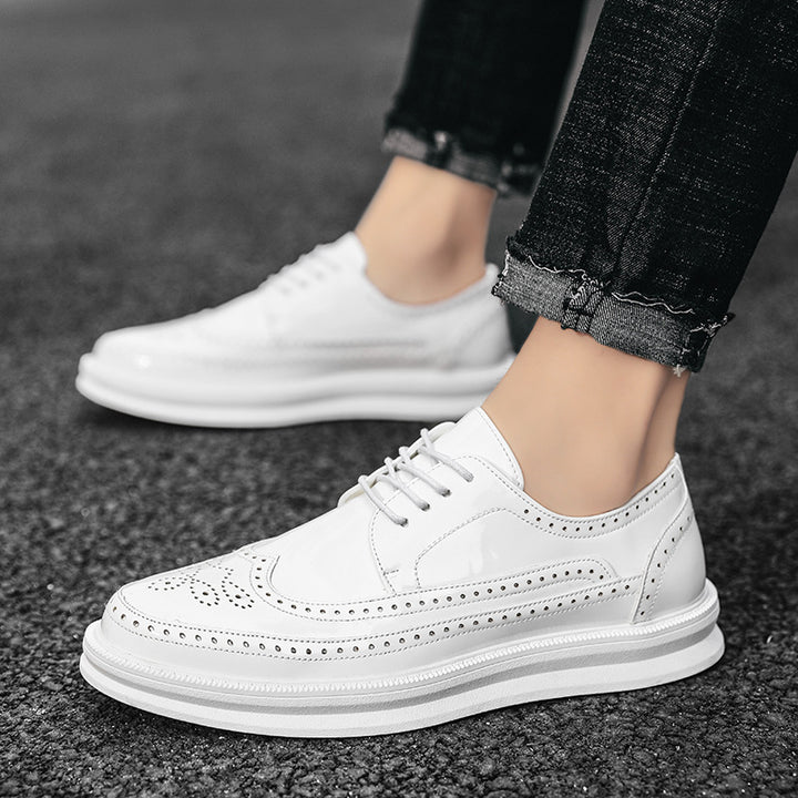 British Business Brogue Shoes Men's Thick-soled Casual White Shoes