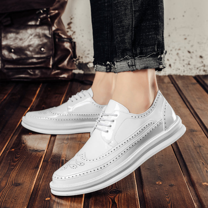 British Business Brogue Shoes Men's Thick-soled Casual White Shoes