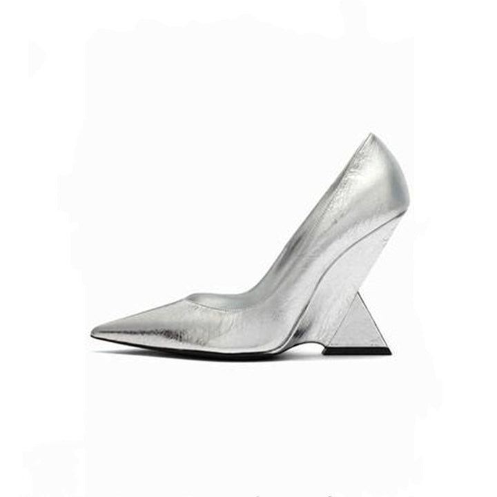 Summer New High Heel Chunky Heel Patent Leather Low-cut Pointed Toe Shoes
