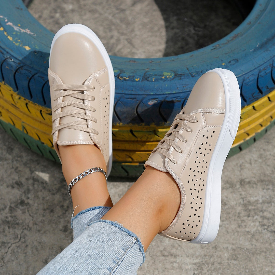 Cutout Flat Shoes Lace-up Hollow Out Walking Shoes For Women Loafers