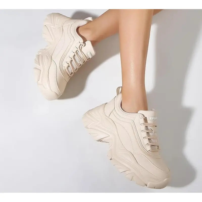 Chunky Sneakers for Women Fashion Platform White Leather Casual Dad Shoes Comfortable Wedge Walking Sport Sneakers Trainer Sports Shoes