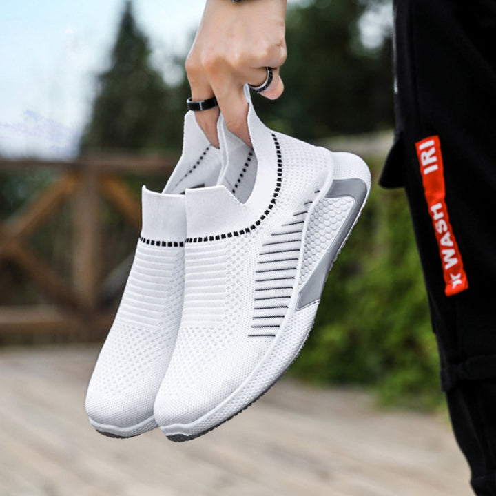 Fashion Mesh Sock Shoes With Striped Design Men Outdoor Breathable Slip-on Sneakers