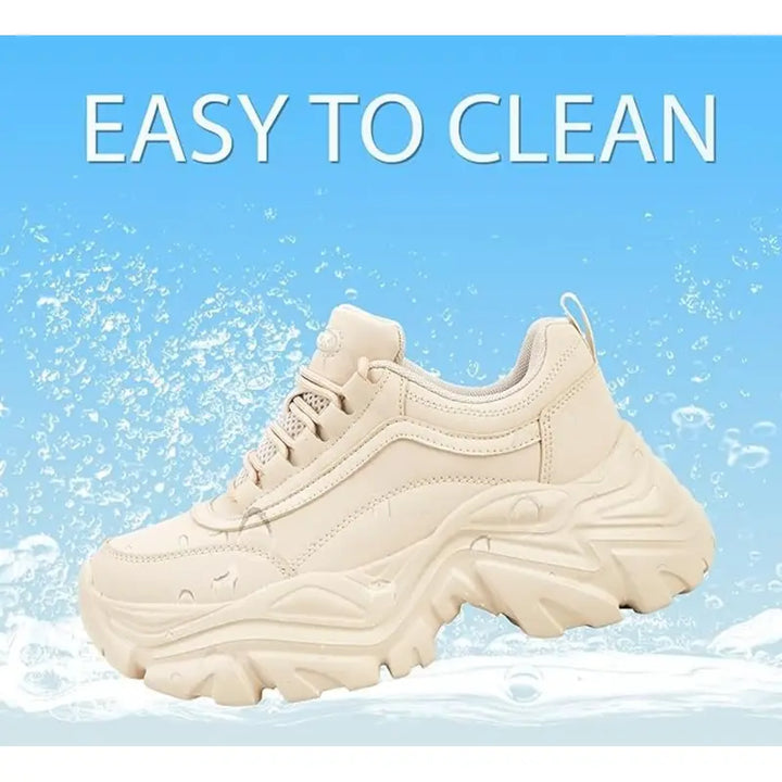 Chunky Sneakers for Women Fashion Platform White Leather Casual Dad Shoes Comfortable Wedge Walking Sport Sneakers Trainer Sports Shoes