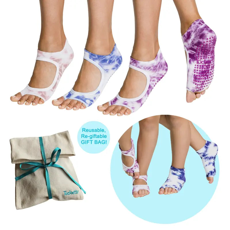 5-PACK Mommy & Me Gift Set (3-PACK Adult Allegro Tie Dye Pink/Blue/Plum + 2-PACK Kids Plum/Blue + Reusable Gift Bag) Footwear Walking Shoes