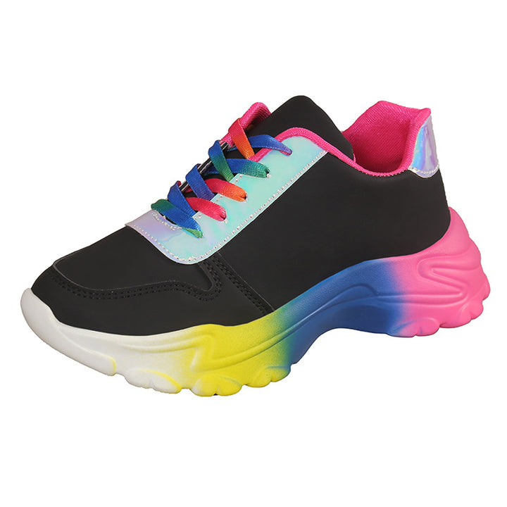 INS Style Rainbow Color Sports Shoes For Women Thick Bottom Lace-up Sneakers Fashion Casual Lightweight Running Walking Shoes