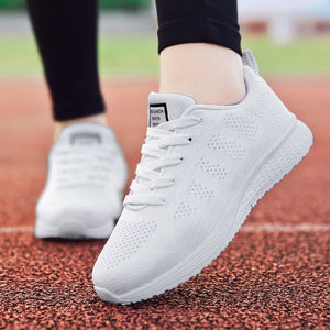 Women Casual Shoes Fashion Breathable Walking Mesh Lace Up Flat Shoes Sneakers Women