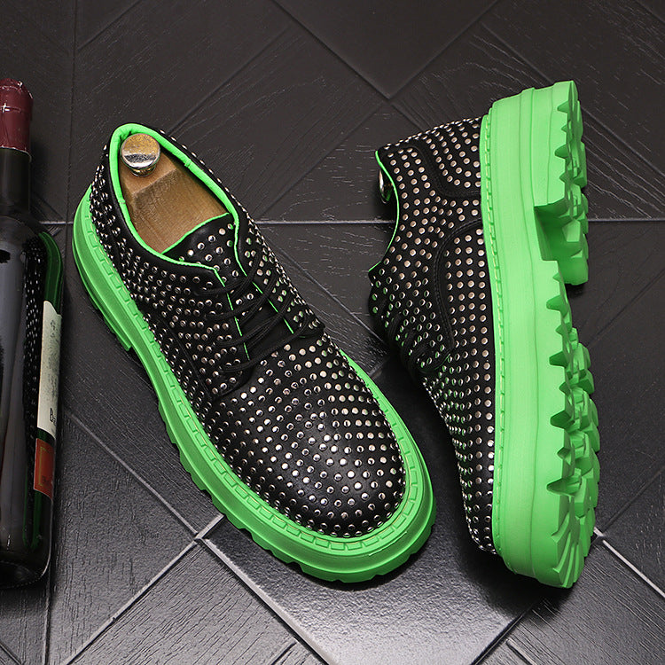 Men's Fashion Design Rivet Leather Shoes Platform Casual Shoes