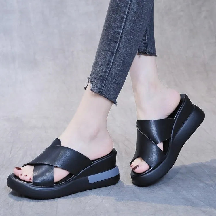 Women's Platform Wedge Sandals, Ankle-Strap Buckle Large Size High Heel Sandals