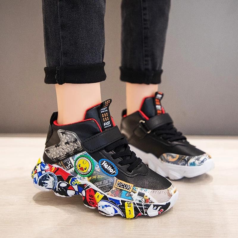 Children Sports Sneakers for Girls Kid Cartoon Graffiti Pattern Casual Shoes Boys Basketball Shoe chaussures de sport