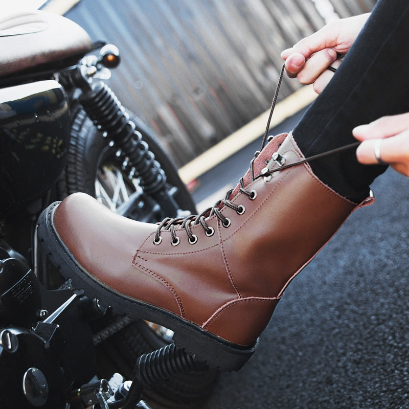 Leather Men Boots Breathable High Top Shoes