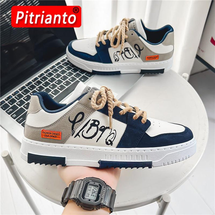 New Men Sneakers Casual Shoes Fashion Lace-Up Printing Vulcanized Shoes