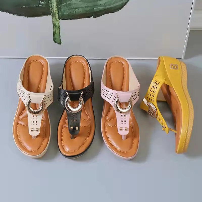 Women New Summer Sandals Open Toe Beach Shoes Flip Flops Wedges Comfortable Slippers Cute Sandals Plu Size 35~43 Chaussure Femme