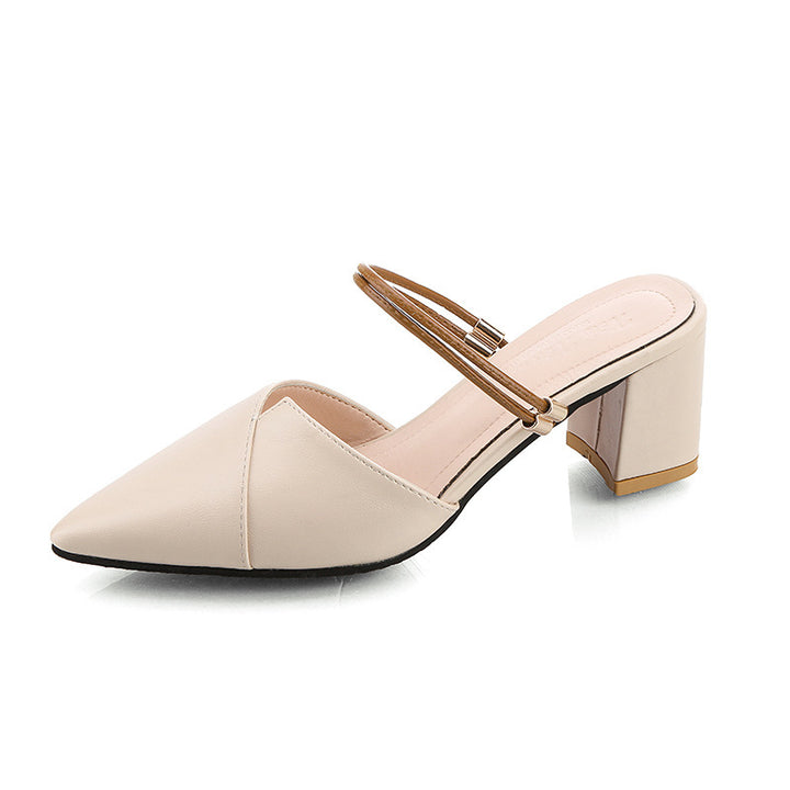Pointed Toe Two-way Wear With Cool Half Slippers Chunky Heel Sandals