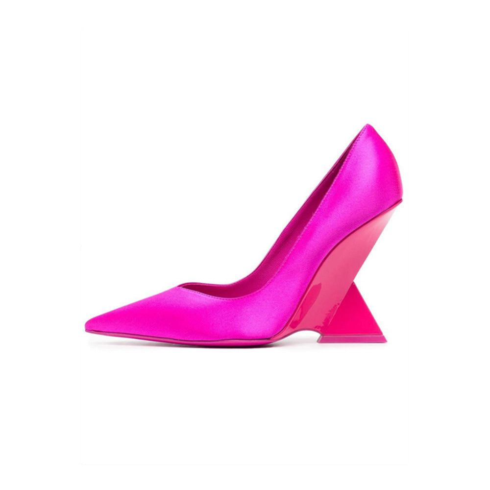 Summer New High Heel Chunky Heel Patent Leather Low-cut Pointed Toe Shoes
