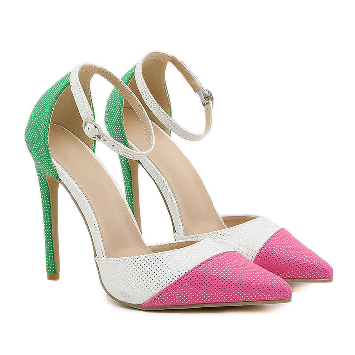 Color Matching Hollow Women's Pointed Stiletto Heels
