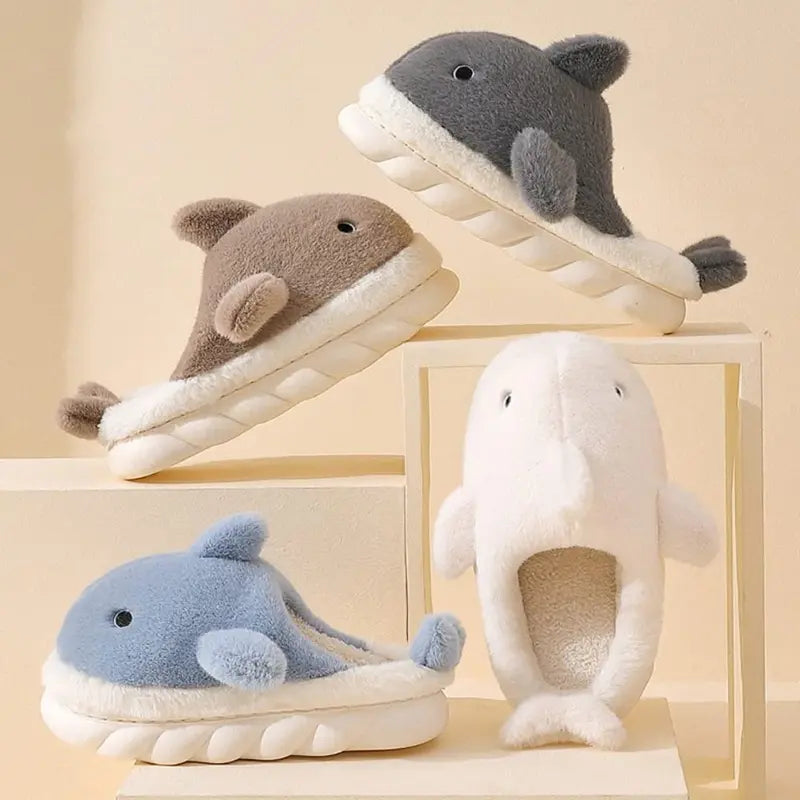 Shark Plush Slippers: Warm and Cozy Animal Design for Men, Women & Kids - Perfect Family Footwear for Fall & Winter Home Wear