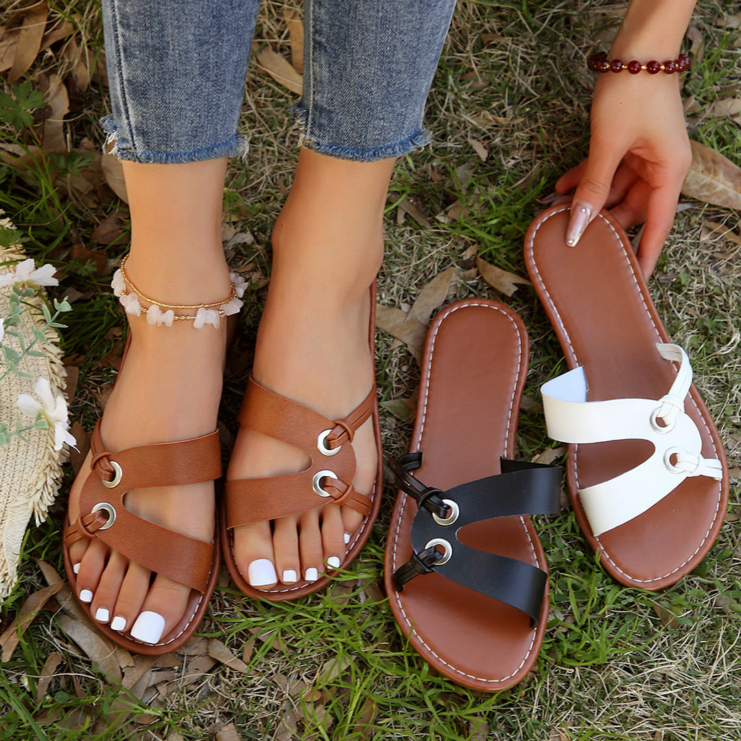 Round Toe Flat Sandals Summer Fashion Casual Non-slip Slides Shoes For Women